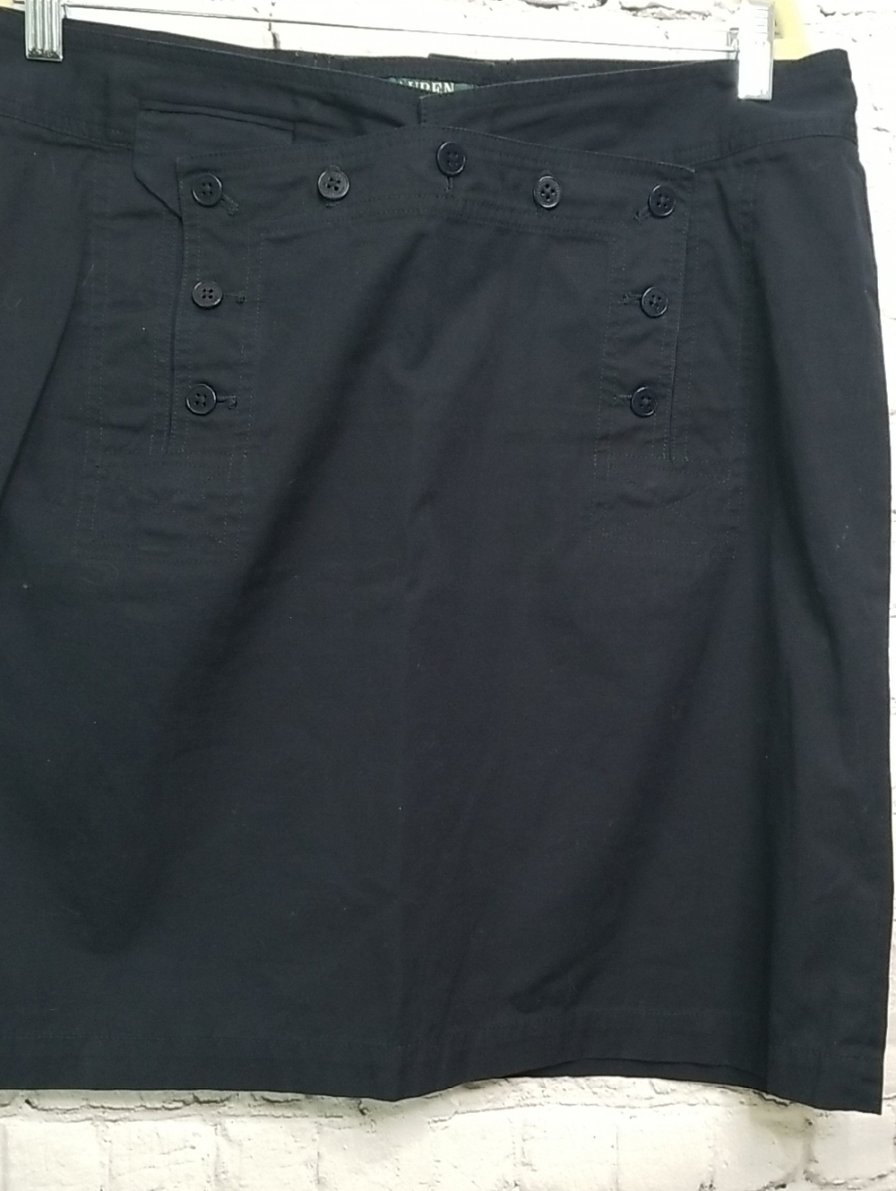 Ralph Lauren Black Cotton Button Front Skirt Size 12